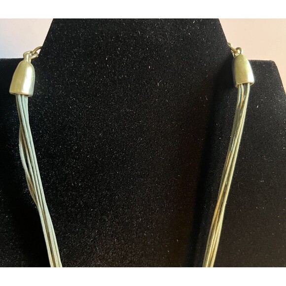 Chico's Sage Multi Strand Silk Cord Silver Tone Hoop Pendant Necklace 23" - Picture 6 of 7